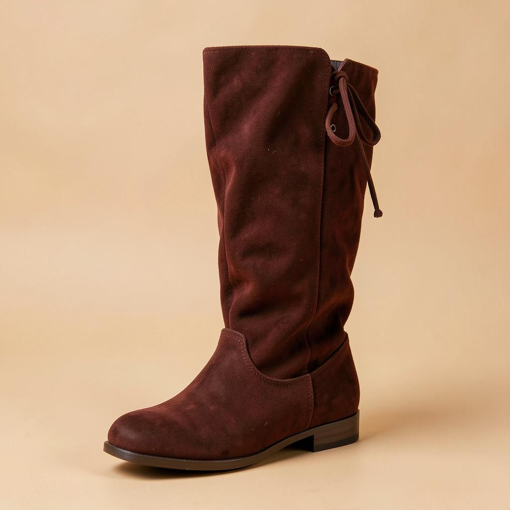 Botas altas de ante sintético marrón rojizo con cordones traseros
