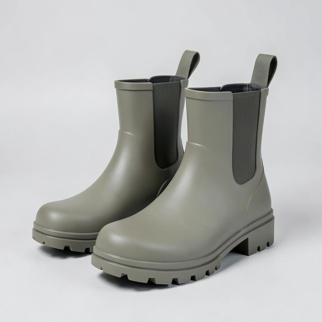 Botas de lluvia Chelsea gris caqui con suela antideslizante